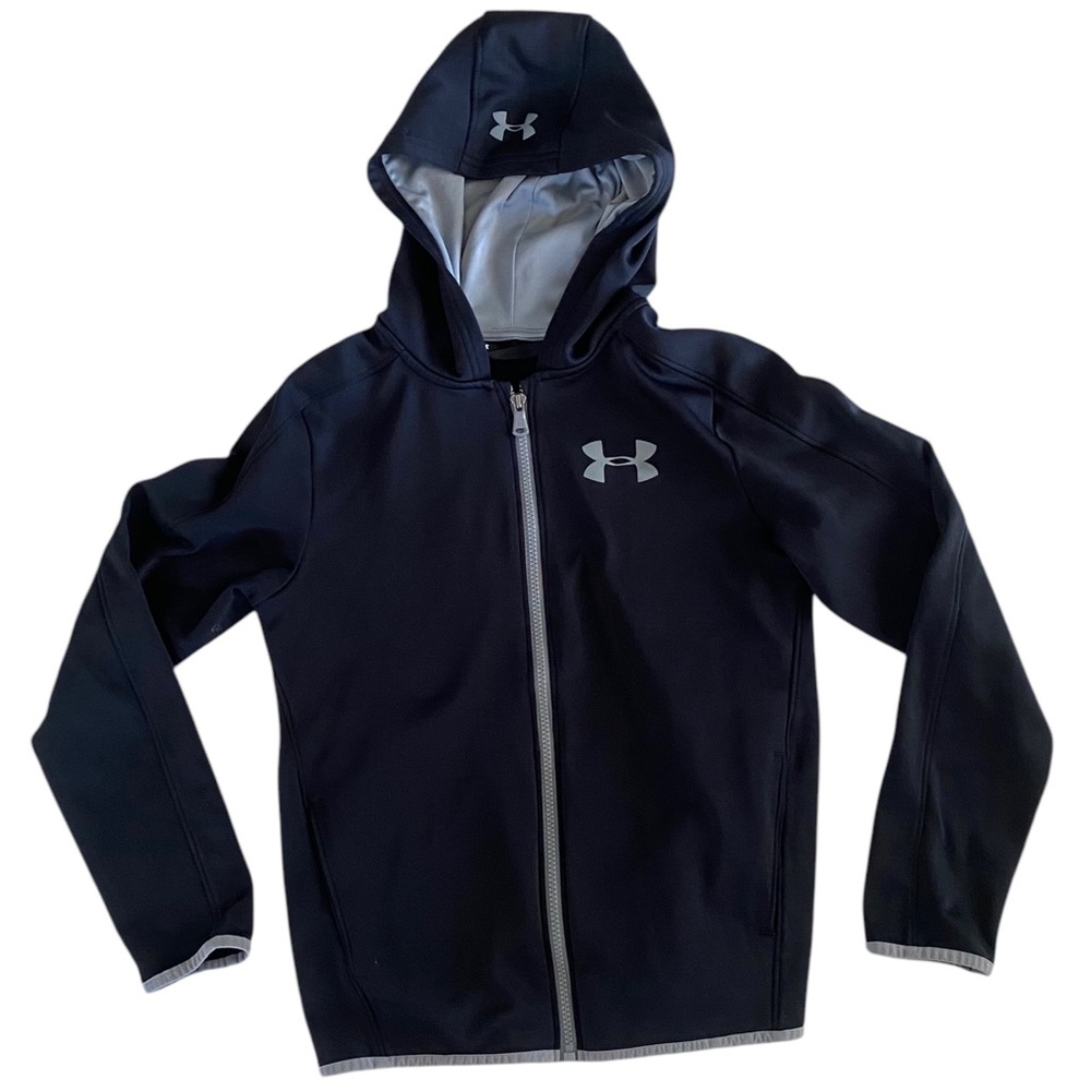 Under Armour Boys Youth Large Black Hooded Lightweight Jacket Zip Up